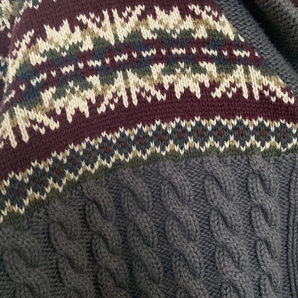 Daniel Hechter Grandpa Cardigan Men L Grey Red Cable Knit FairIsles Shawl Collar - Picture 5 of 15
